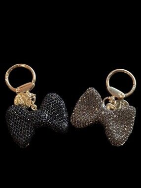 Bow Crystal Keychain Bag Charm - Black and Dark Bronze